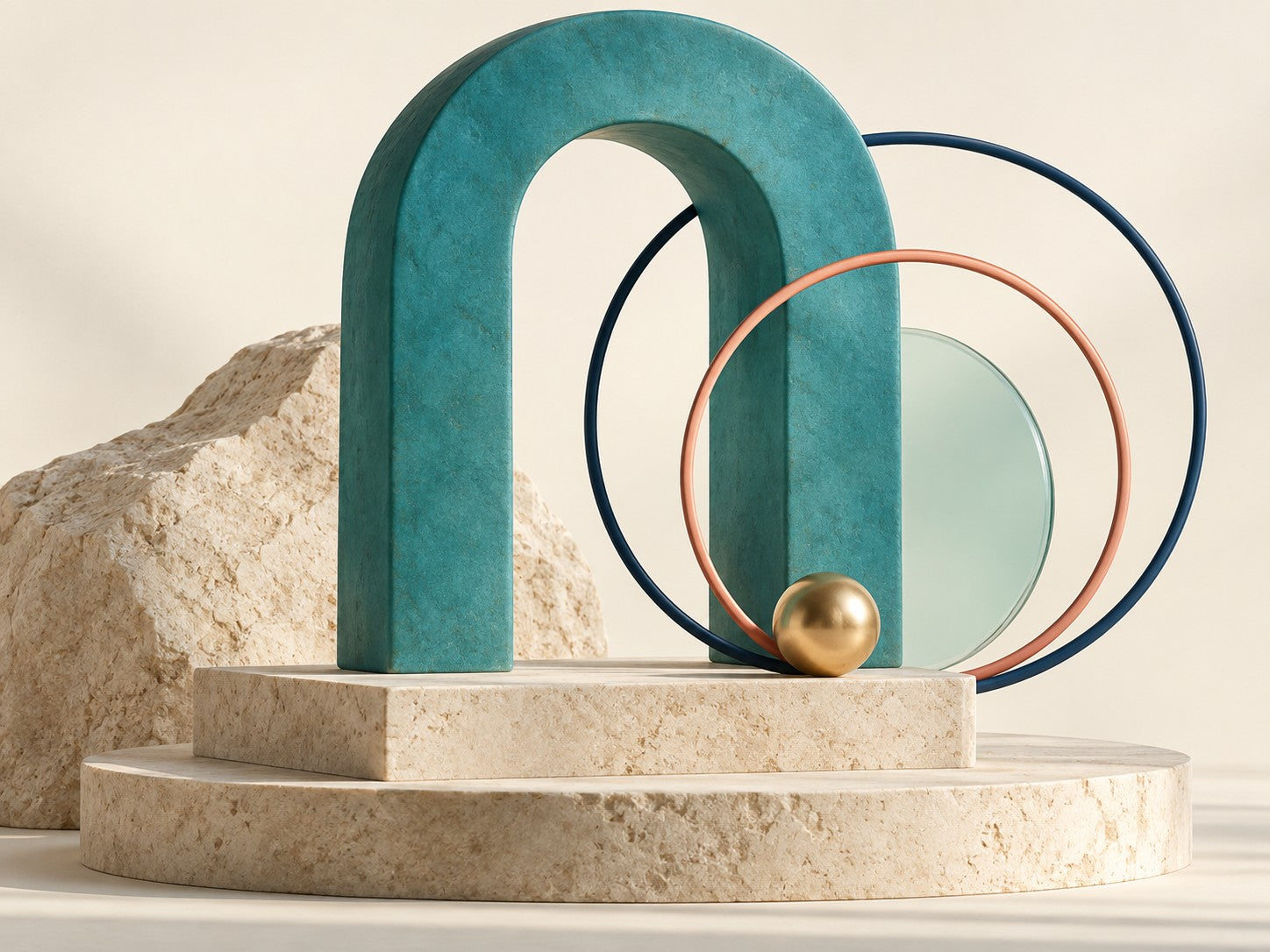 Turquoise arch and concentric rings representing a focused direction